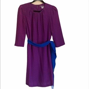 PIPPA Silk Round Pleated Neck Dress,Belt,Size 2
